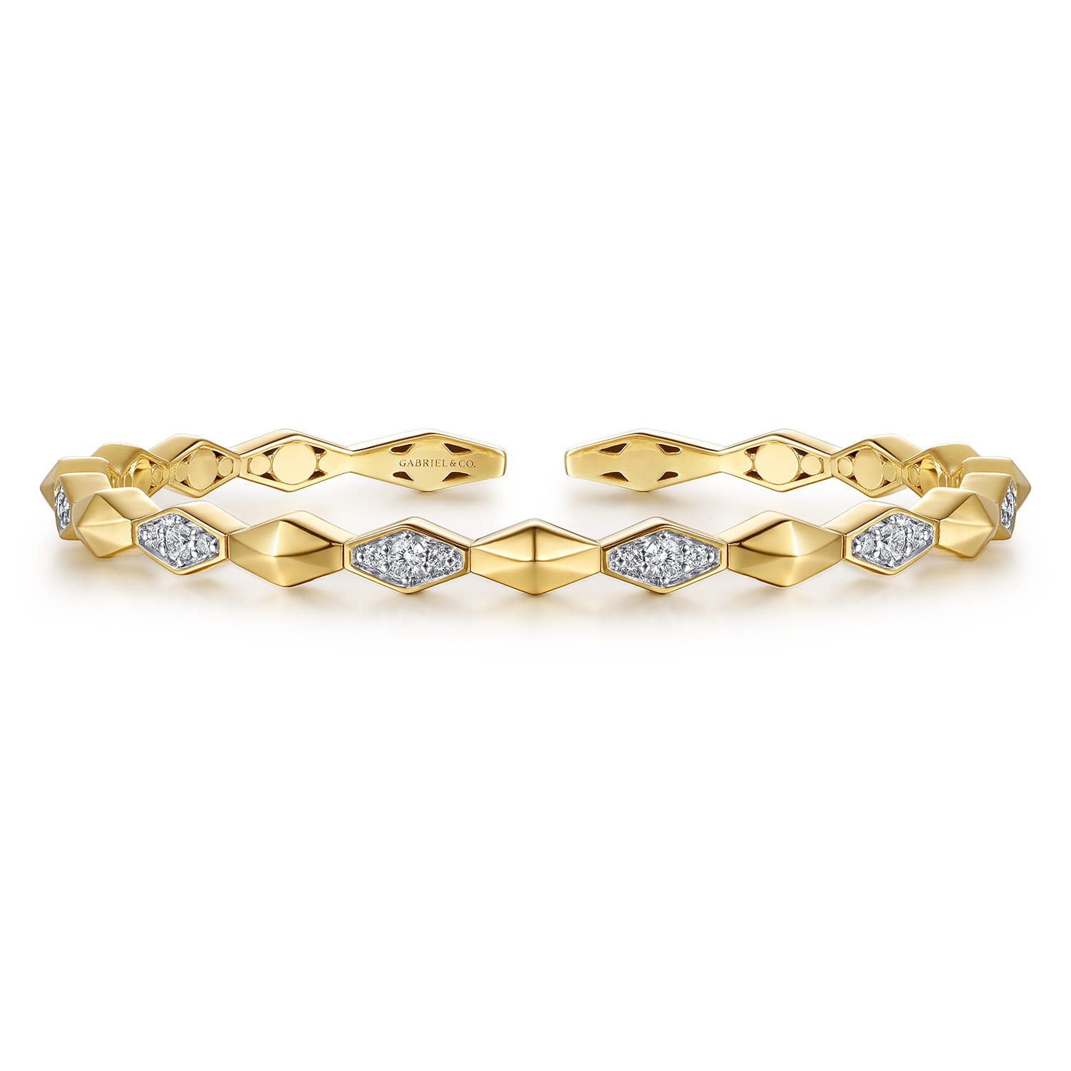 14K Yellow Gold Kite Pyramid Diamond Cuff Bangle Bracelet - 0.35 ct - Shot 1