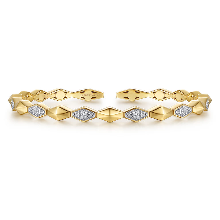 14K Yellow Gold Kite Pyramid Diamond Cuff Bangle Bracelet - 0.35 ct - Shot 1