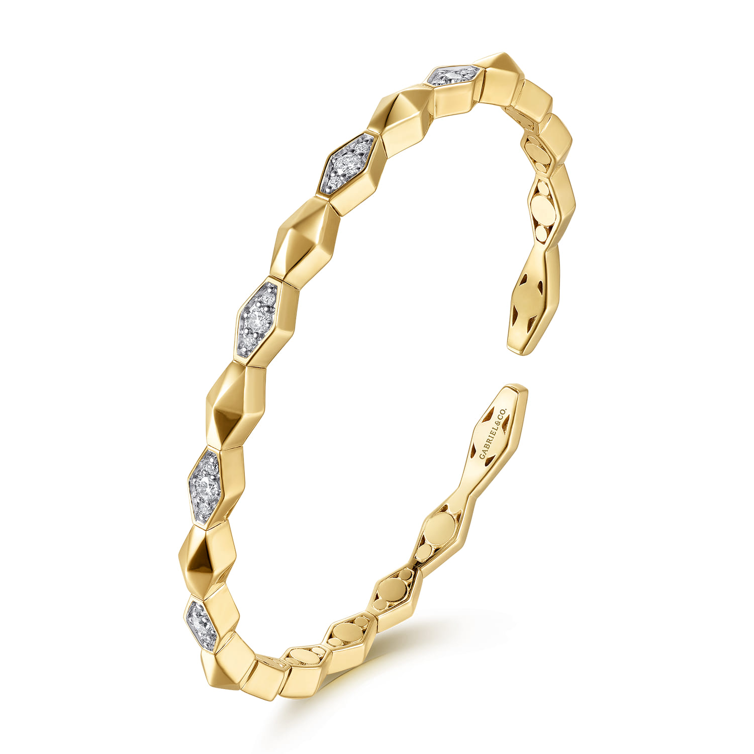 14K Yellow Gold Kite Pyramid Diamond Cuff Bangle Bracelet - 0.35 ct - Shot 2