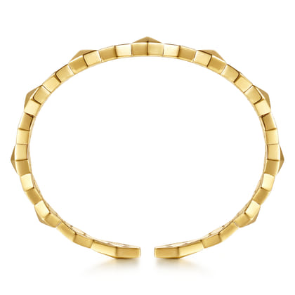14K Yellow Gold Kite Pyramid Diamond Hard Cuff Bangle Bracelet