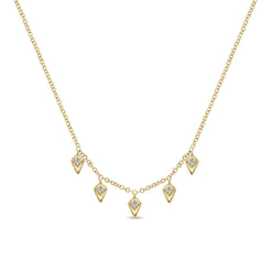 14K Yellow Gold Kite Shaped Drops Station Necklace with Diamonds