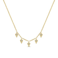 14K Yellow Gold Kite Shaped Drops Station Necklace with Diamonds