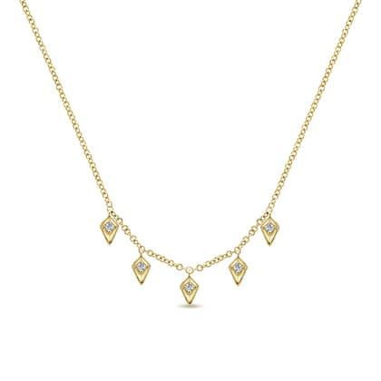 14K Yellow Gold Kite Shaped Drops Station Necklace with Diamonds