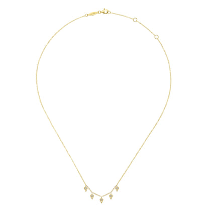 14K Yellow Gold Kite Shaped Drops Station Necklace with Diamonds