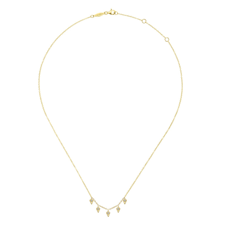 14K Yellow Gold Kite Shaped Drops Station Necklace with Diamonds - 0.07 ct - Shot 2
