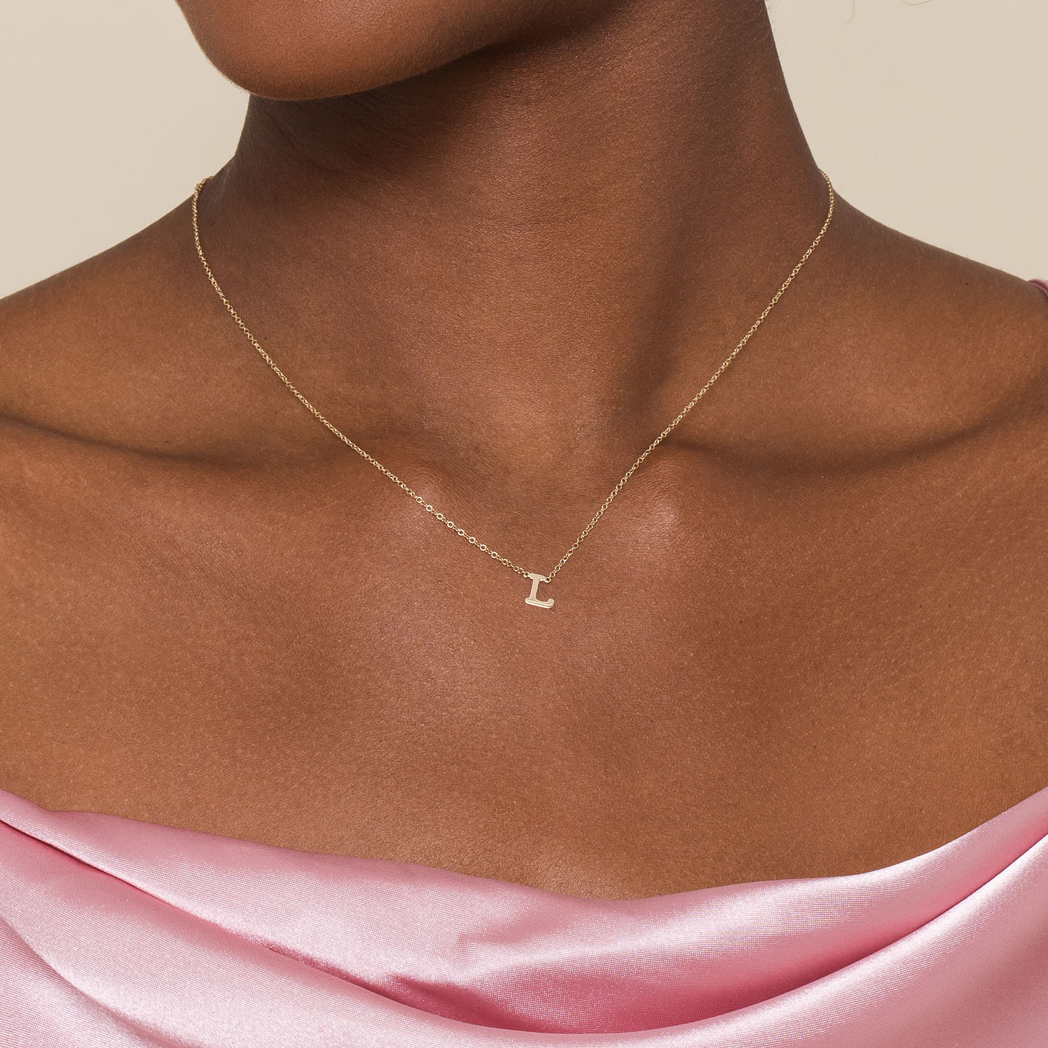 14K Yellow Gold L Initial Necklace - Shot 4