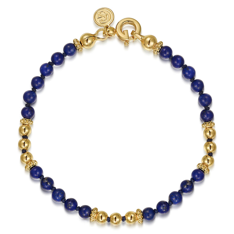 14K Yellow Gold Lapis Beads Bracelet - Shot 1