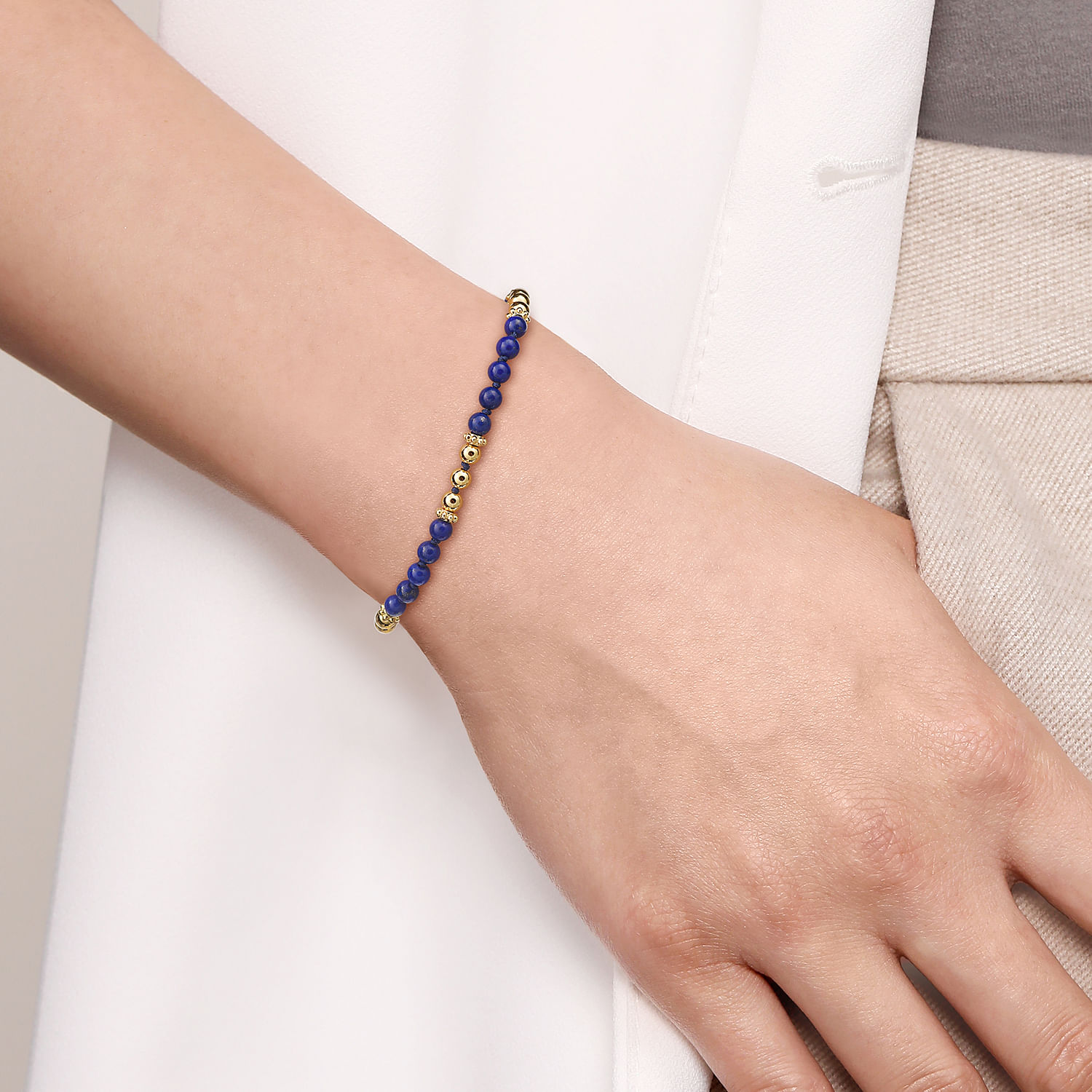 14K Yellow Gold Lapis Beads Bracelet - Shot 3
