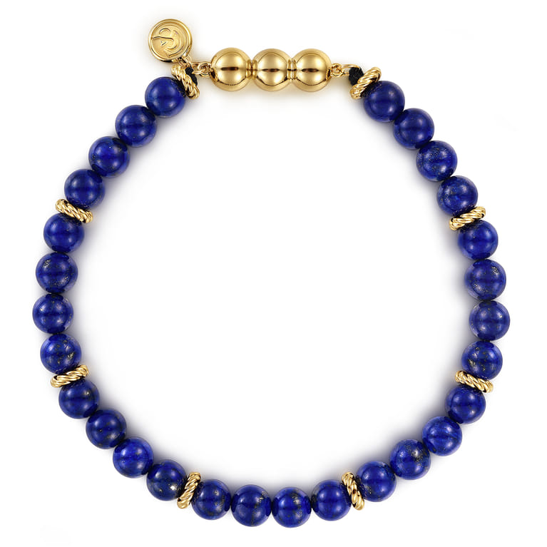 14K Yellow Gold Lapis Beads Bracelet - Shot 1