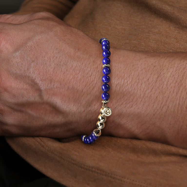 14K Yellow Gold Lapis Beads Bracelet - Shot 3