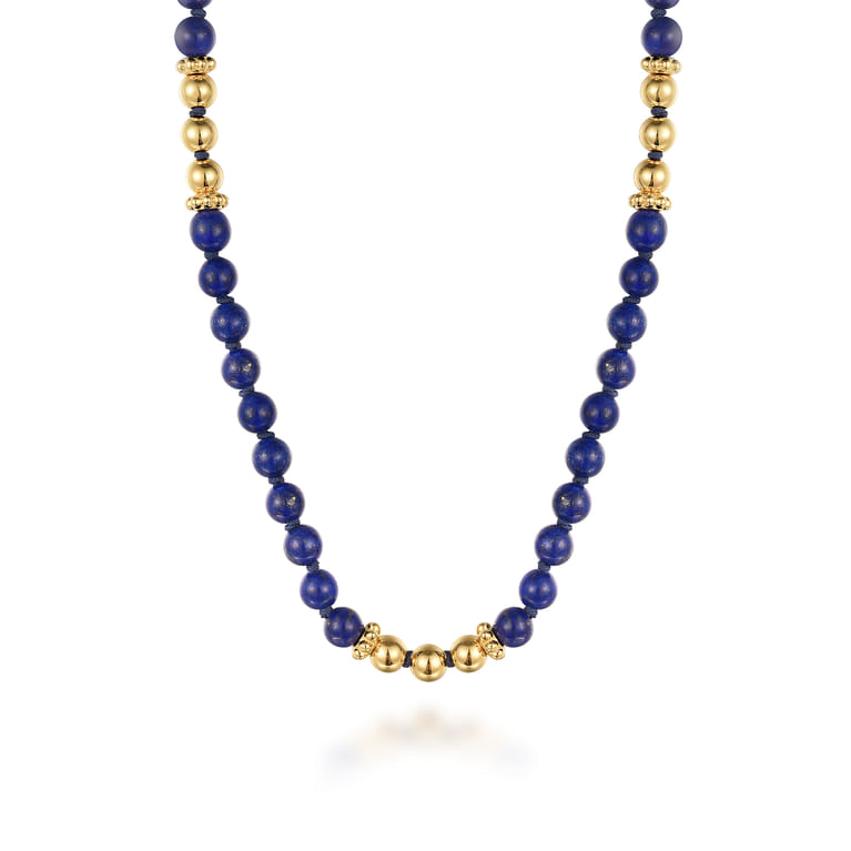 14K Yellow Gold Lapis Beads Necklace - Shot 1