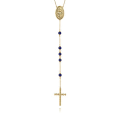 14K Yellow Gold Lapis Beads Rosary Necklace
