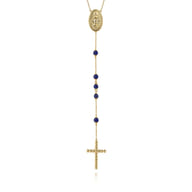 14K Yellow Gold Lapis Beads Rosary Necklace