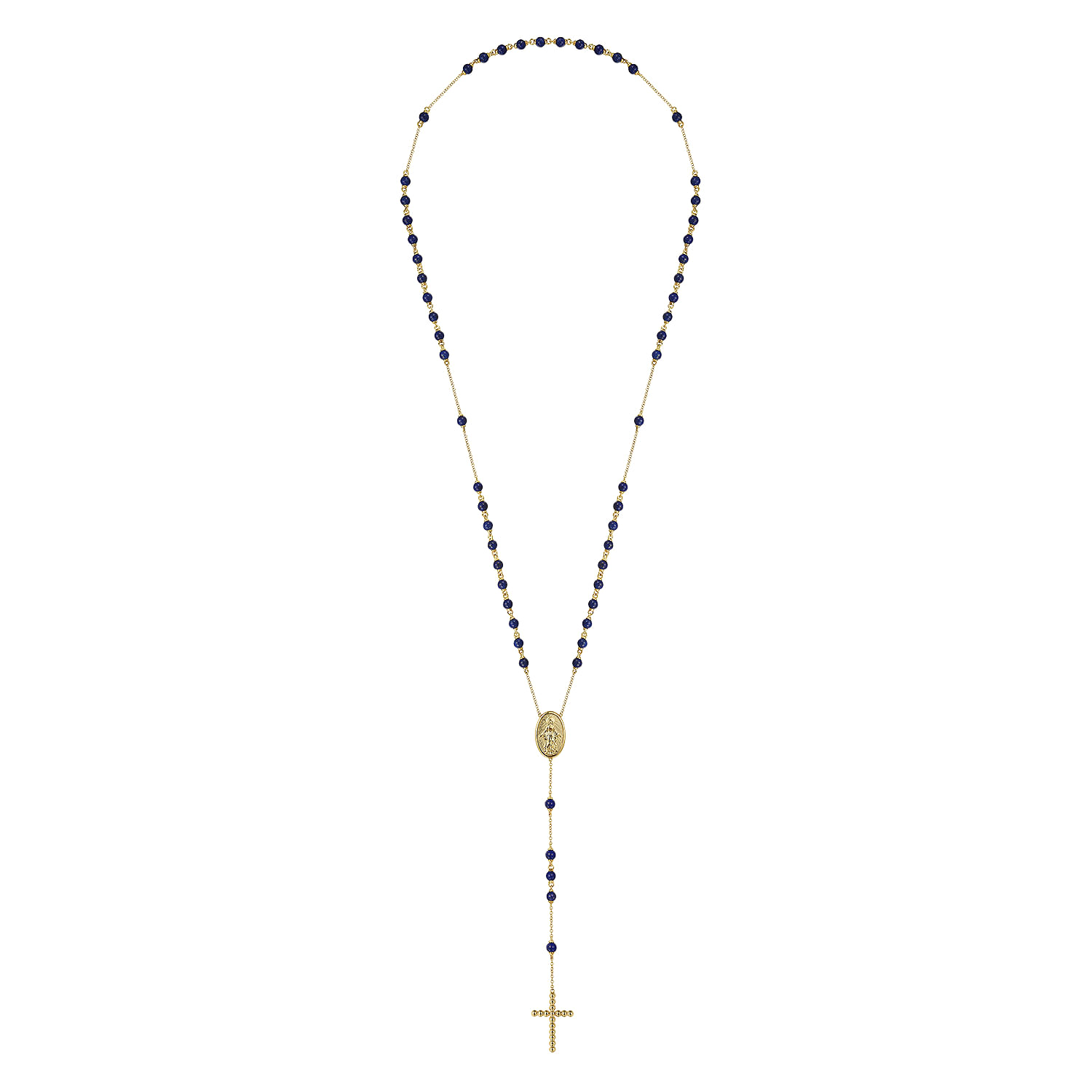 14K Yellow Gold Lapis Beads Rosary Necklace - Shot 2