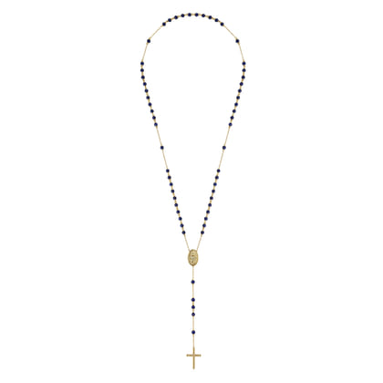 14K Yellow Gold Lapis Beads Rosary Necklace