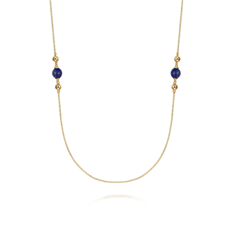 14K Yellow Gold Lapis and Bujukan Bead Station Necklace - Shot 1