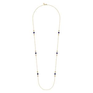 14K Yellow Gold Lapis and Bujukan Bead Station Necklace