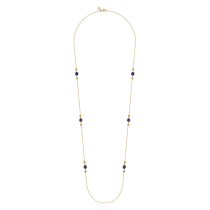 14K Yellow Gold Lapis and Bujukan Bead Station Necklace