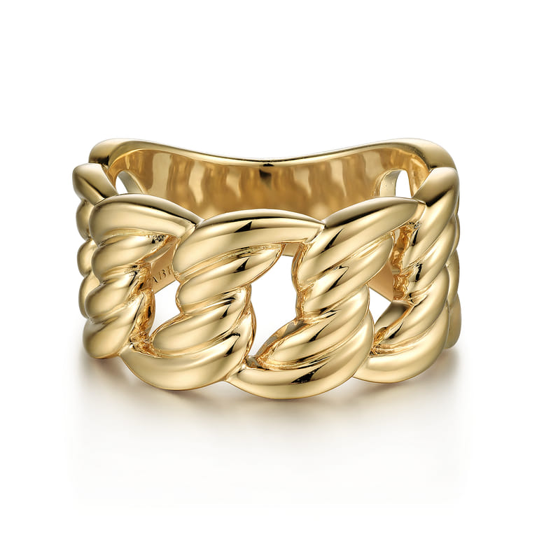 14K Yellow Gold Large Link Wide Band Ring - Shot 1