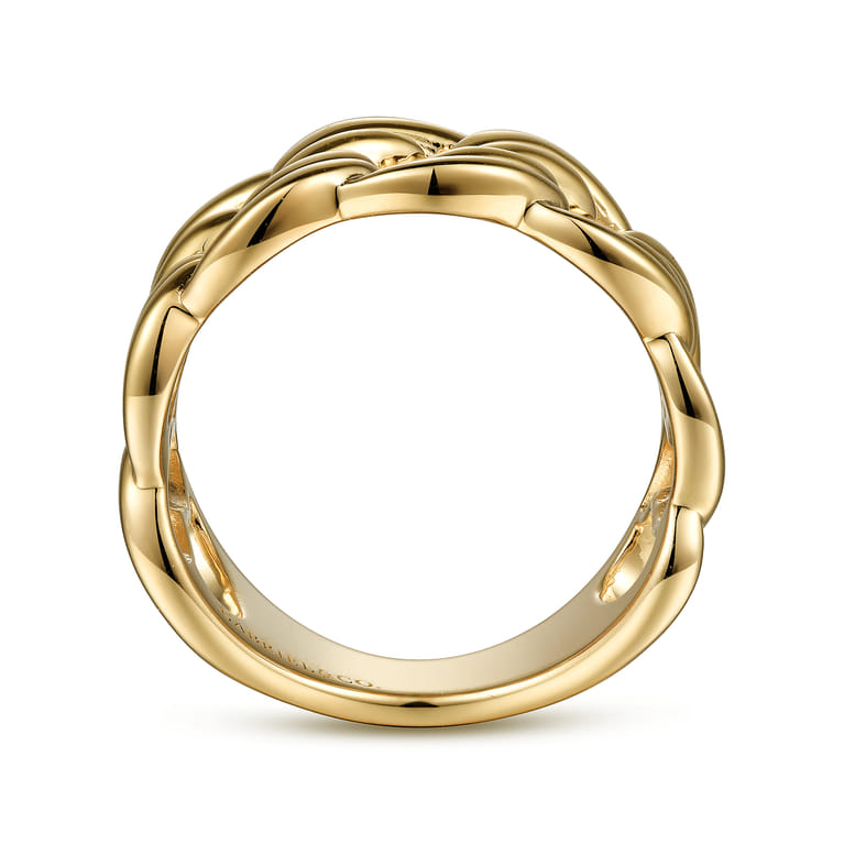 14K Yellow Gold Large Link Wide Band Ring - Shot 2