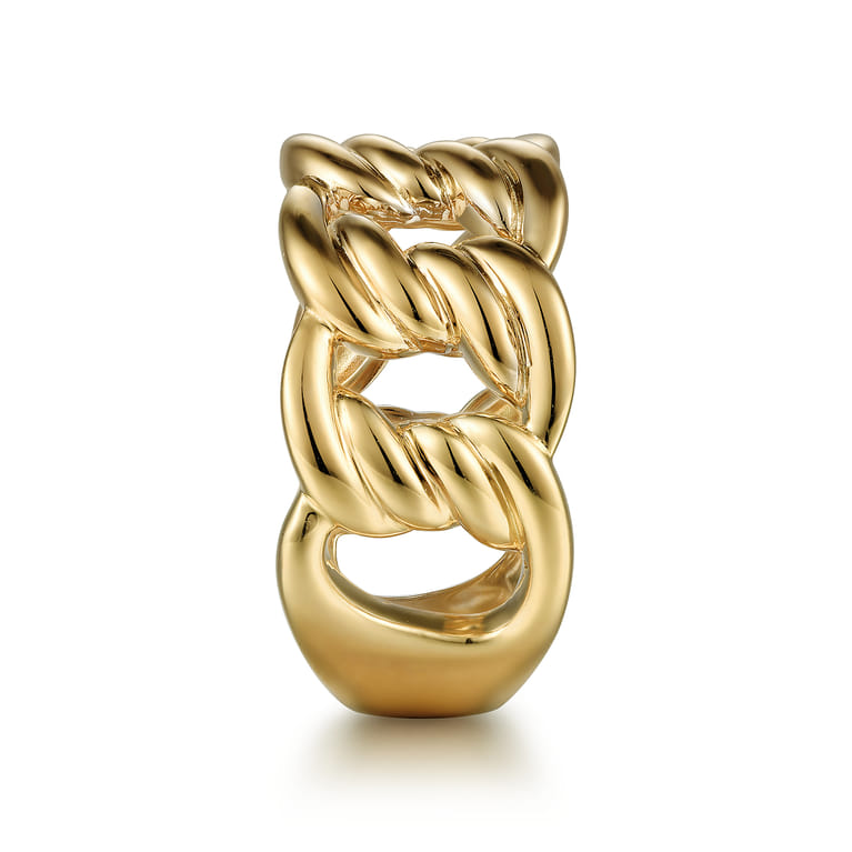 14K Yellow Gold Large Link Wide Band Ring - Shot 4