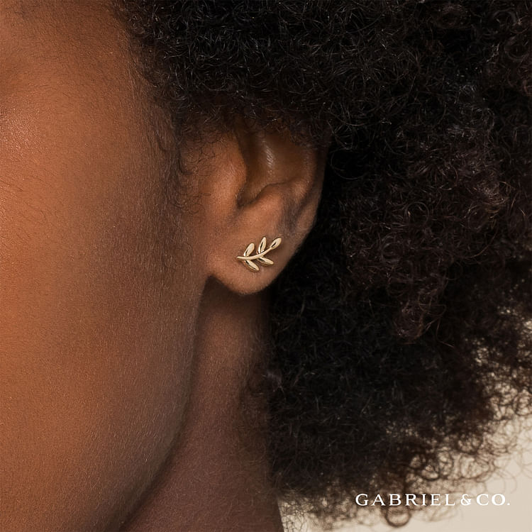 14K Yellow Gold Laurel Branch Stud Earrings