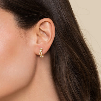 14K Yellow Gold Layered 15mm Diamond Huggies