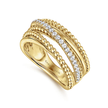 14K Yellow Gold Layered Bujukan Beaded Diamond Ring