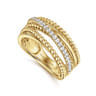 14K Yellow Gold Layered Bujukan Beaded Diamond Ring - 0.25 ct
