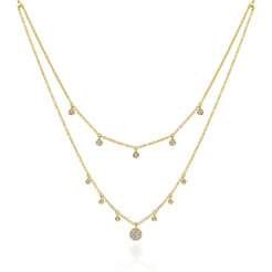14K Yellow Gold Layered Diamond Charm Drop Necklace