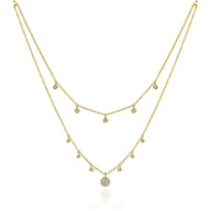 14K Yellow Gold Layered Diamond Charm Drop Necklace