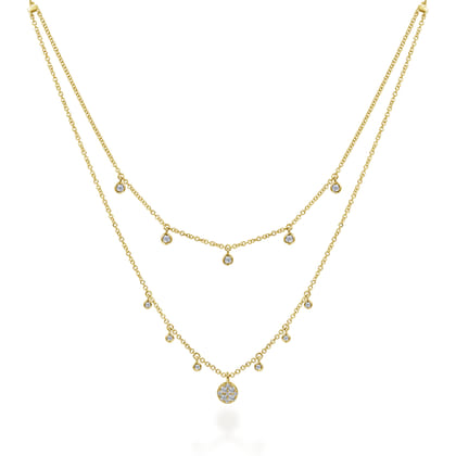 14K Yellow Gold Layered Diamond Charm Drop Necklace