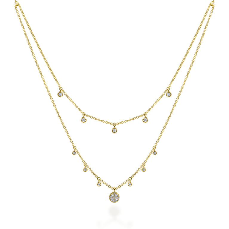 14K Yellow Gold Layered Diamond Charm Drop Necklace - 0.23 ct - Shot 1