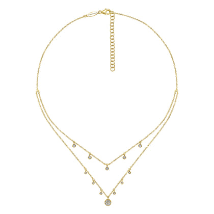 14K Yellow Gold Layered Diamond Charm Drop Necklace