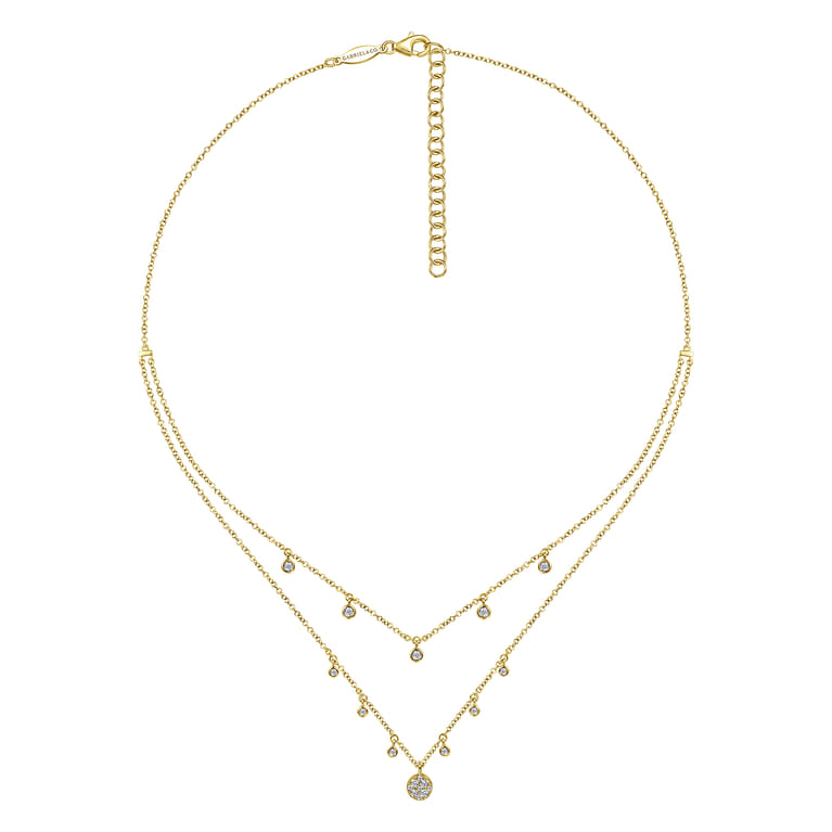 14K Yellow Gold Layered Diamond Charm Drop Necklace - 0.23 ct - Shot 2