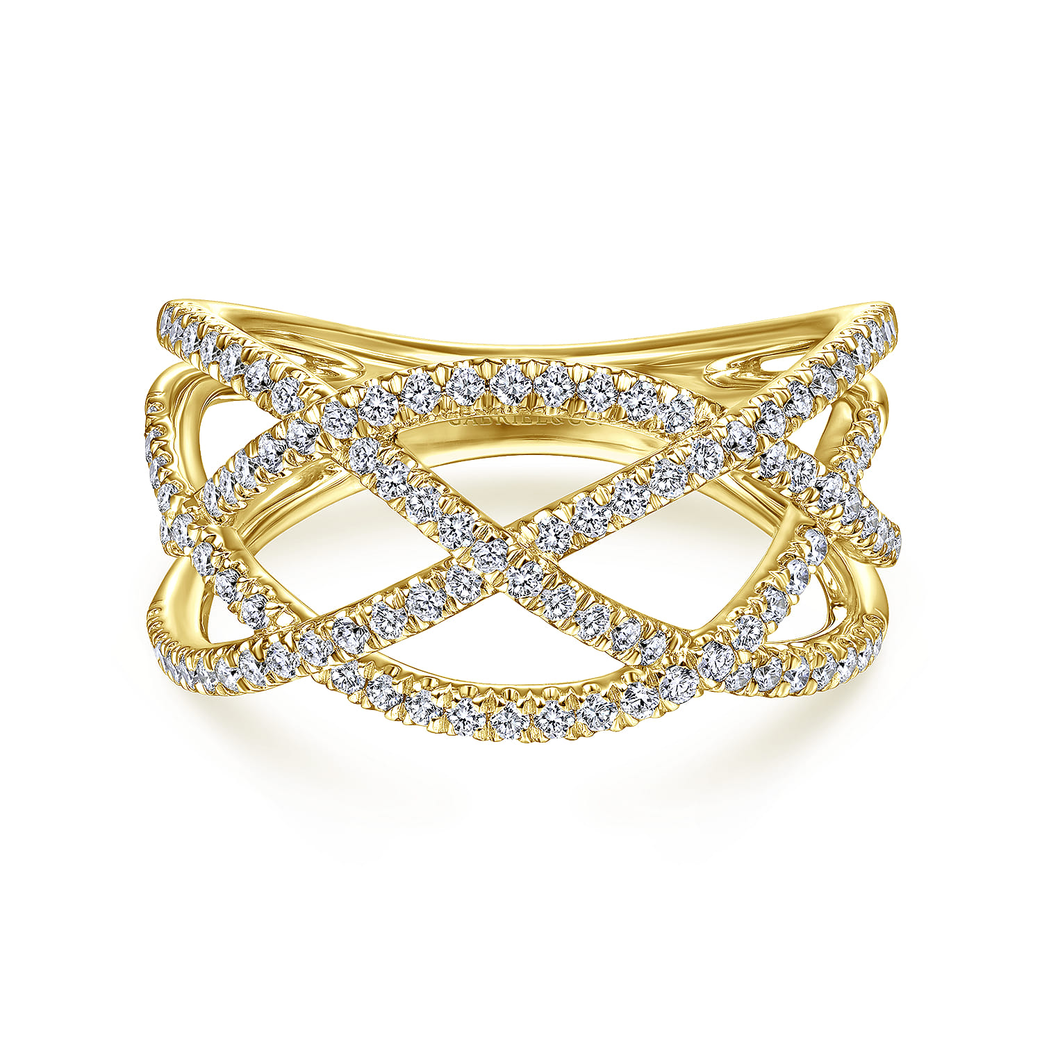 14K Yellow Gold Layered Grid Diamond Ring - 0.5 ct - Shot 1
