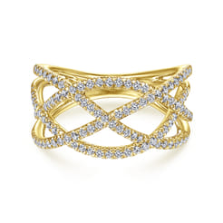 14K Yellow Gold Layered Grid Diamond Ring