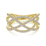 14K Yellow Gold Layered Grid Diamond Ring