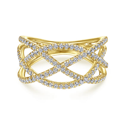 14K Yellow Gold Layered Grid Diamond Ring