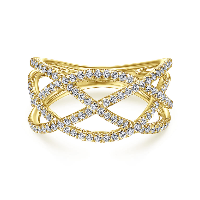 14K Yellow Gold Layered Grid Diamond Ring - 0.5 ct - Shot 1