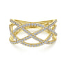 14K Yellow Gold Layered Grid Diamond Ring - 0.5 ct