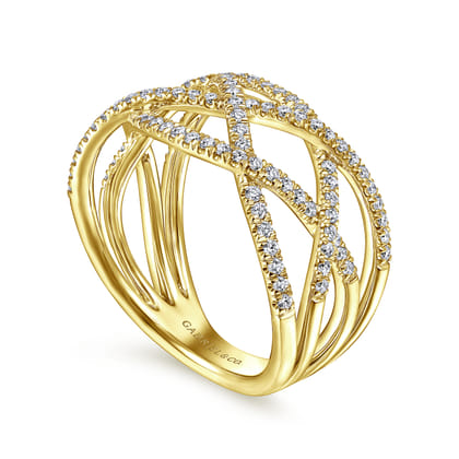 14K Yellow Gold Layered Grid Diamond Ring