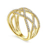 14K Yellow Gold Layered Grid Diamond Ring - 0.5 ct