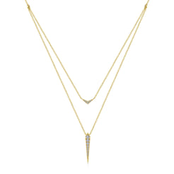 14K Yellow Gold Layered Pave Diamond Bar and Spike Pendant Necklace