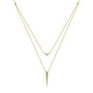 14K Yellow Gold Layered Pave Diamond Bar and Spike Pendant Necklace