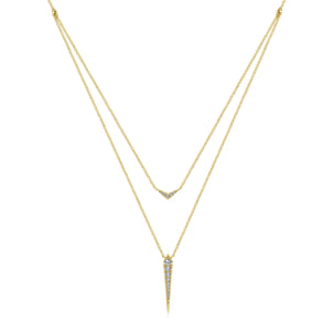 14K Yellow Gold Layered Pave Diamond Bar and Spike Pendant Necklace