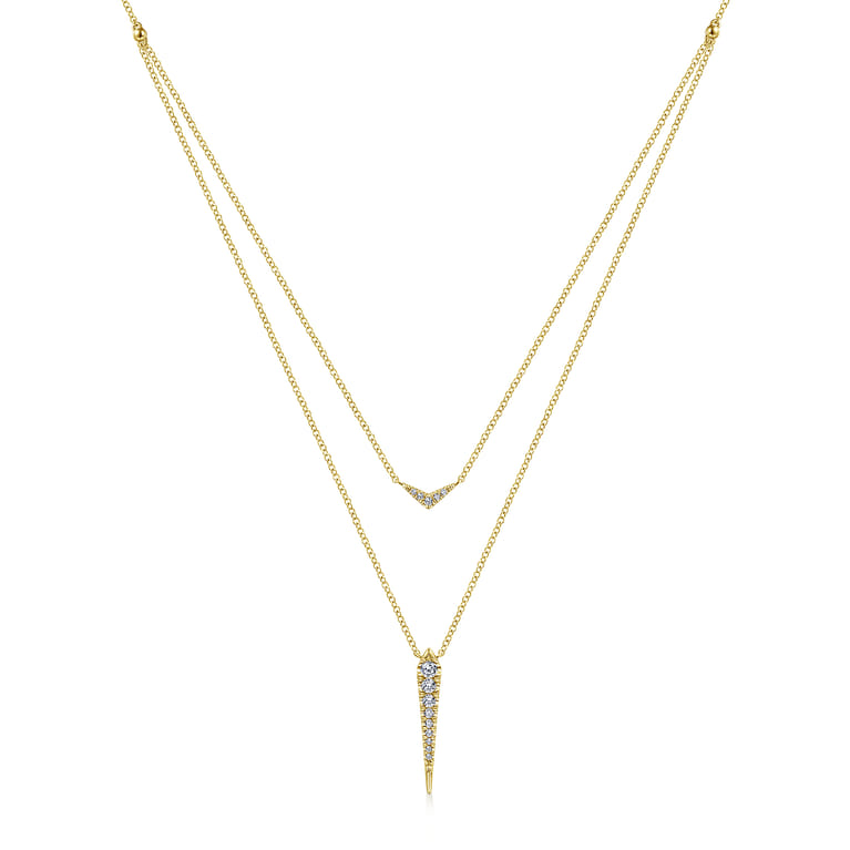 14K Yellow Gold Layered Pave Diamond Bar and Spike Pendant Necklace - 0.23 ct - Shot 1