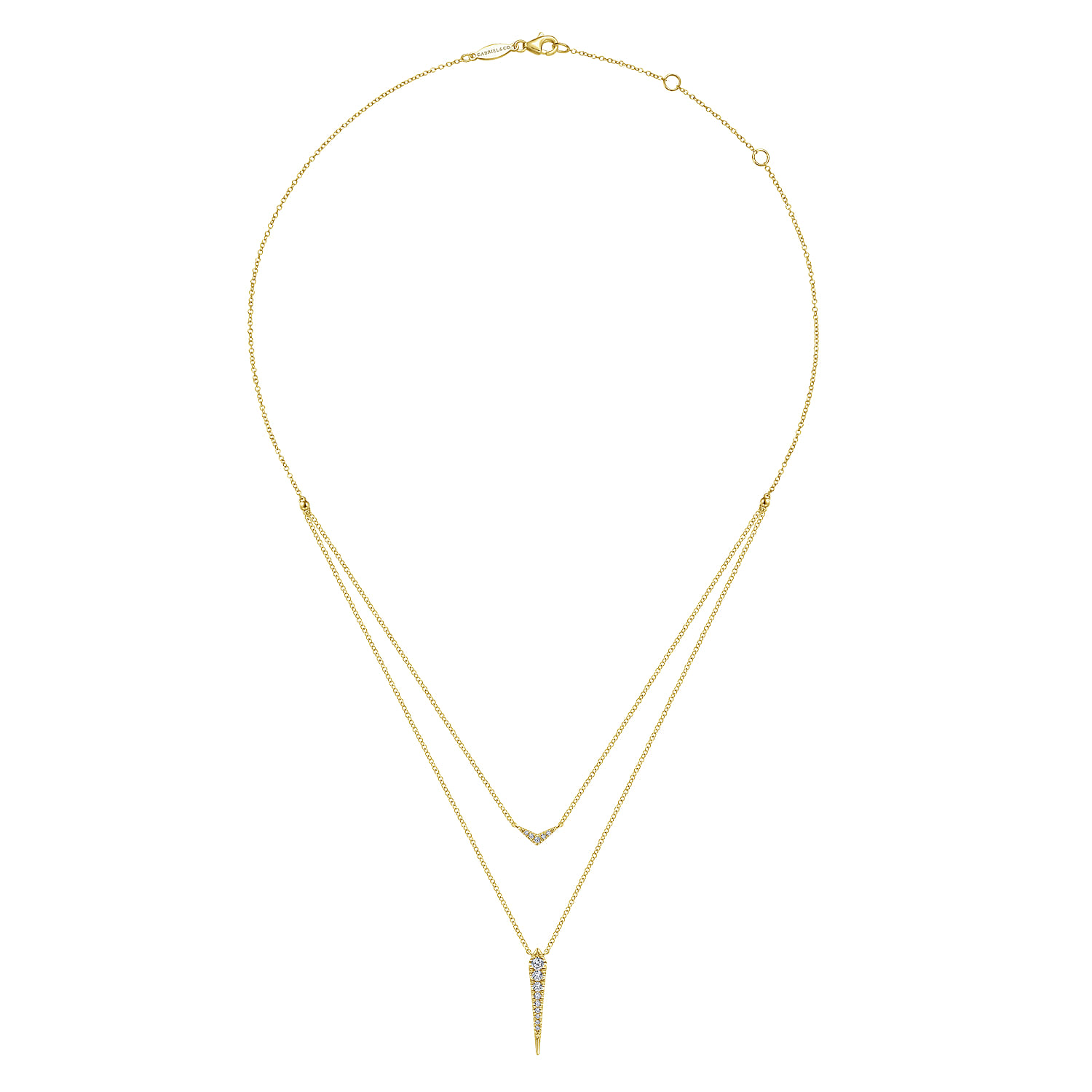 14K Yellow Gold Layered Pave Diamond Bar and Spike Pendant Necklace