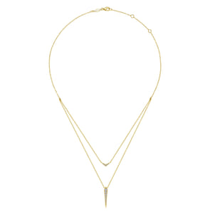 14K Yellow Gold Layered Pave Diamond Bar and Spike Pendant Necklace