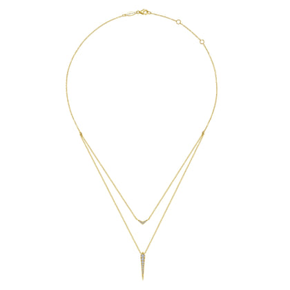 14K Yellow Gold Layered Pave Diamond Bar and Spike Pendant Necklace